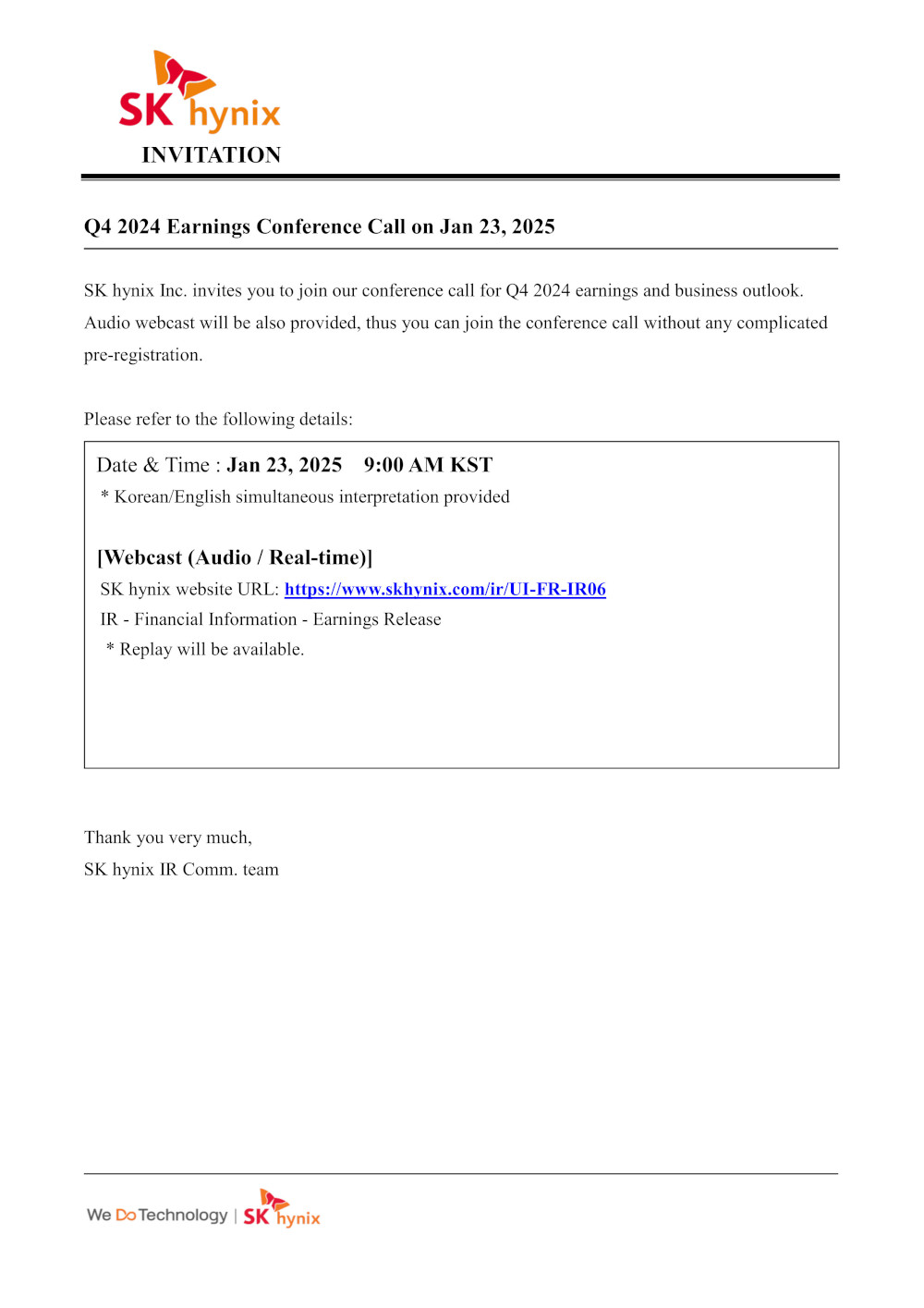 Q4 2024 Earnings Conference Call Invitation Q4 2024 Earnings Conference Call Invitation