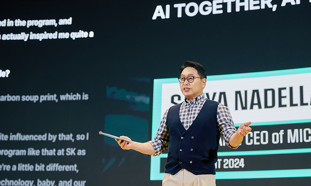 SK Group Chairman Chey Tae-won delivers opening remarks at the SK AI Summit SK Group Chairman Chey Tae-won delivers opening remarks at the SK AI Summit