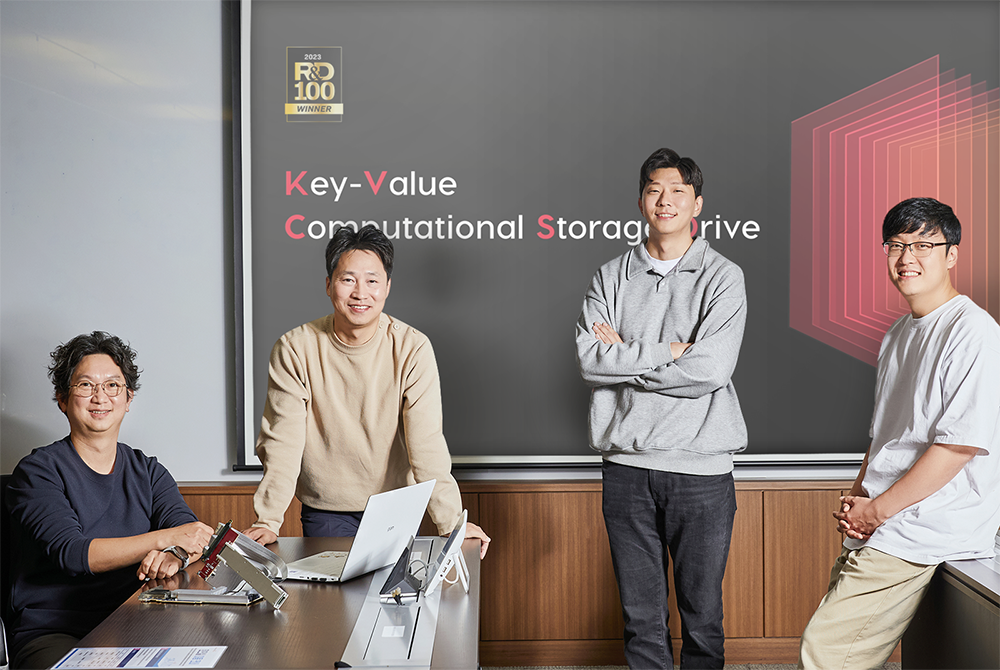 Members of SK hynix’s Computational Storage team who developed the KV-CSD (from left to right); Woosuk Chung, Soonyeal Yang, Inhyuk Park, and Taejin Oh
